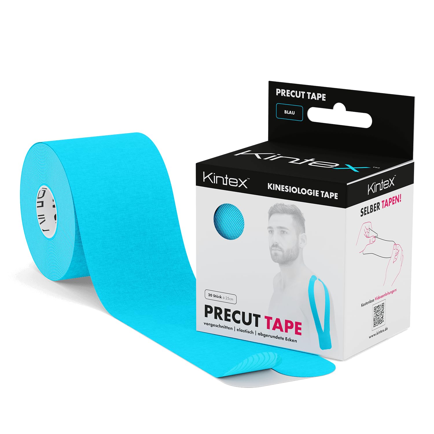 Kintex Kinesiology Tape Precut 20 Strips (I or Y) 25cm x 5cm per roll, sports tape (blue)