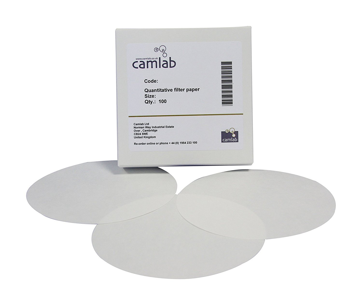 Camlab 1171155 Grade 13 [40] Quantitative Filter Paper, Medium Filtering, Ashless, 70 mm Diameter (Pack of 100)
