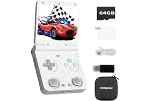 AMPOWN 2025 New Miyoo Flip V2 Handheld Game Console 64GB,3.5-inch 640*480 IPS Screen 3000mAH Battery Portable Video Gaming Console with Storage Case retroid Pocket flip 2 Retro Gaming Console White