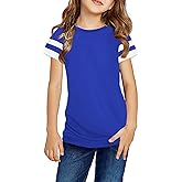 Ebifin Girls Casual Short/Long Sleeve T Shirts Kids Loose Soft Striped Color Block Tunic Tops, Tees Blouses Size 4-15 Years