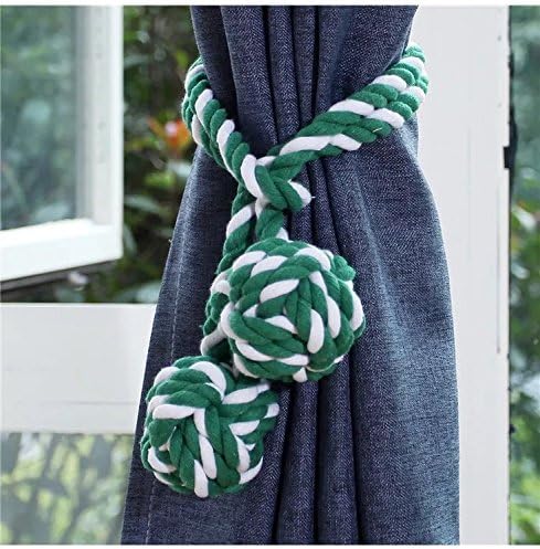 A Pair Hand Knitting Curtain Rope Rural Cotton Rope Tie Band-Two Knot balls-Colourful Green