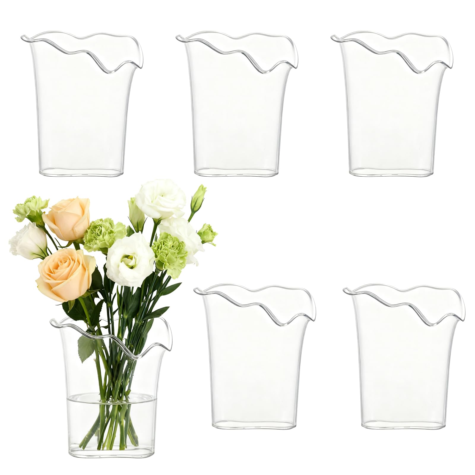 View 1 of 6 Pcs Plastic Vases for Flowers, Clear Acrylic Vase for Flowers, Height Shatterproof Crystal Bud Vase, Modern Art Vases for Home Decor Desktops Bedroom Living Room Wedding House Warming Gifts