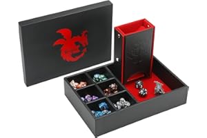 Grajar DND Dice Tray and Tower: Portable Dice Storage with Lid for Dungeons and Dragons, D&D, RPG, MTG & Table Games (Red)