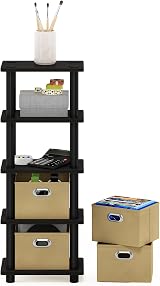 Furinno TURN-N-TUBE 4-Tier Narrow Storage Shelf with Bins, Espresso view 6