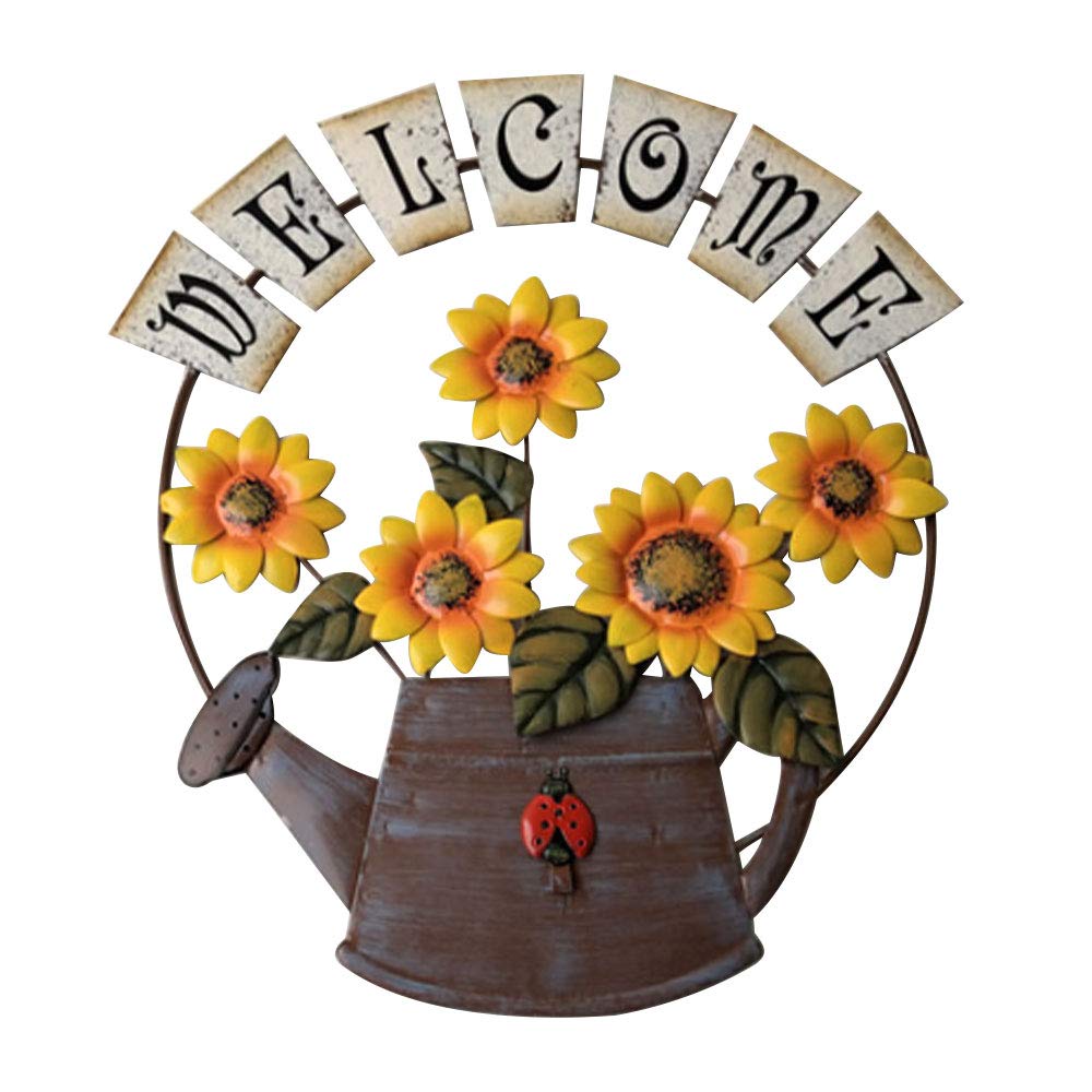 Ironhorse Garden Themed Vintage Metal Sunflower Welcome Sign for Front Door Hanging Welcome Wall Plaque Home Garden Ornament