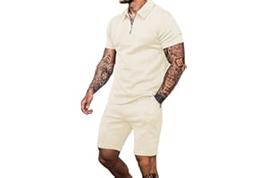 Babioboa Men's Short Sleeve Polo Shirt & Shorts set Summer Two Piece Outfits 3 Pockets zip Tracksuit Casual Athletic Sports
