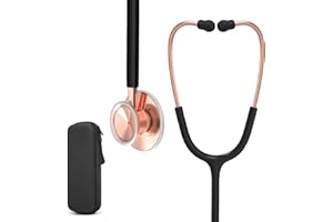 Clairre Rose Gold Stethoscope, Gift for Nurses, Doctors & Medical Students, Dual Head for Home Health Use with Accessories Name Tag, Night Black, with EVA Case