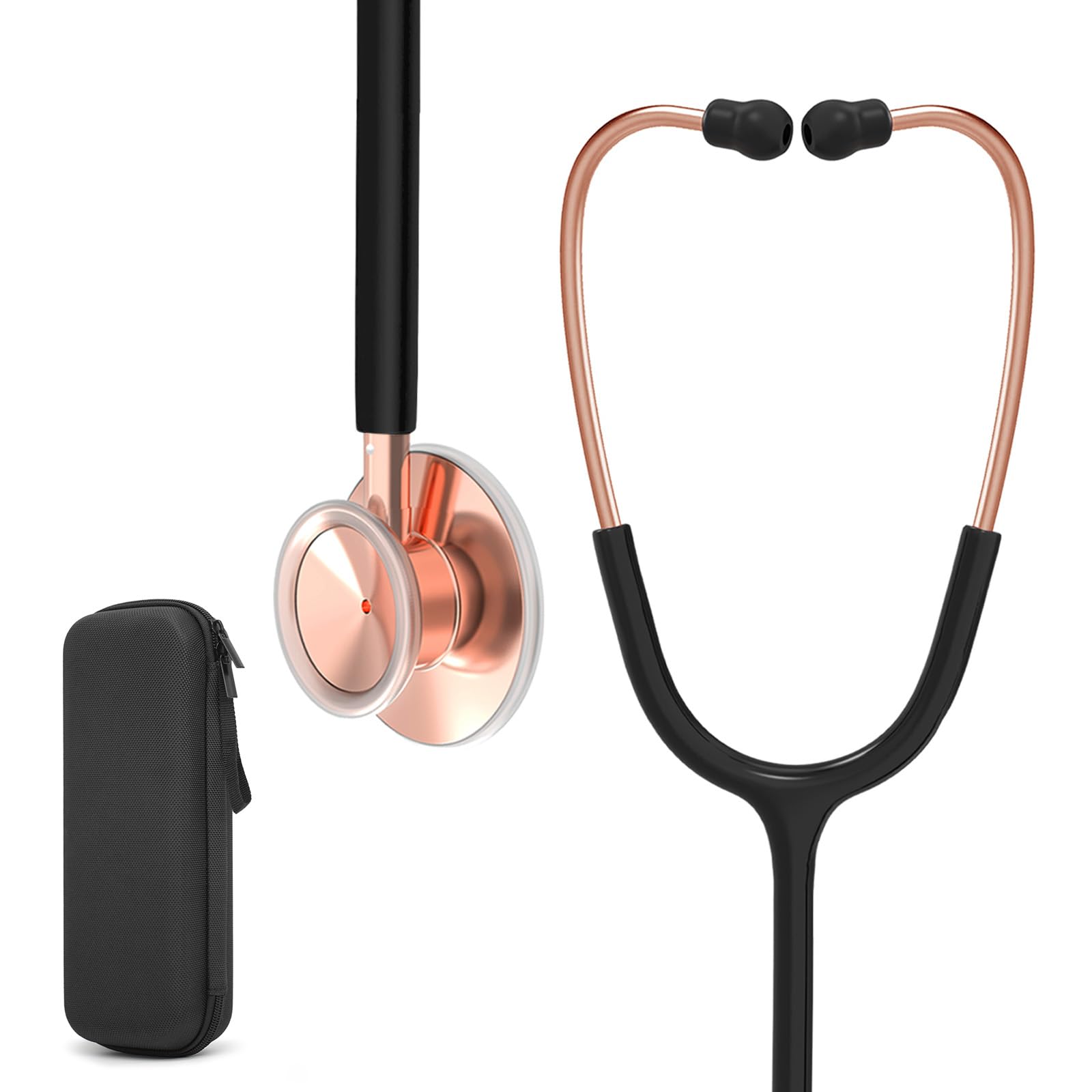 Photo 1 of Clairre Rose Gold Stethoscope, Gift for Nurses, Doctors & Medical Students, Dual Head for Home Health Use with Accessories Name Tag, Night Black, with EVA Case