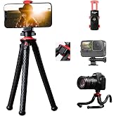 Fotopro Tripod for iPhone Flexible Camera Tripod with Action Camera Holder Phone Mount Portable Bendable Handheld Mini Camera Tripod Stand for go pro Phone Vlogging Video
