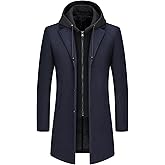 Lamgool Men's Winter Wool Blend Long Coat Single Breasted Overcoat with Removable Hood