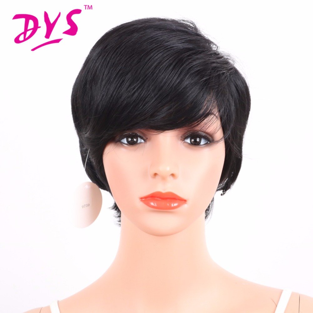 Deyngs Hair Natural Black Pixie Cut Synthetic Short Full Wigs With Side Bangs For Women