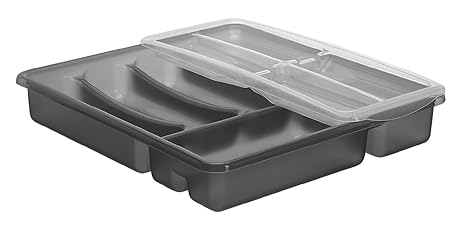Rotho Basic Besteckkasten 6 Fächer, Kunststoff (BPA-frei), anthrazit, (39 x 32 x 7 cm)