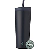BlenderBottle 2-in-1 Insulated Stainless Steel Shaker Tumbler, Swig Leakproof Lid, Straw, BlenderBall, BPA Free, For Protein Shakes, Smoothies, And Pre Workout, 24 oz, Blue (Midnight)