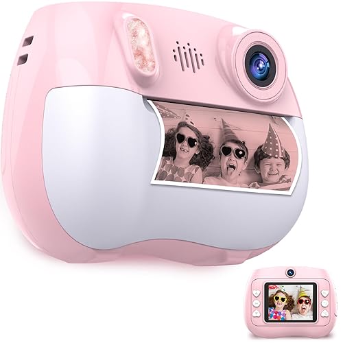 Kids Camera Instant Print with 1080P HD Dual Lens, All-in-One Video Game Digital Cameras with 32GB & 5 Rolls Multi-Colored Paper, Instant Photo Printer for Girls Boys Birthdays Gifts Trips, Ages 3-14