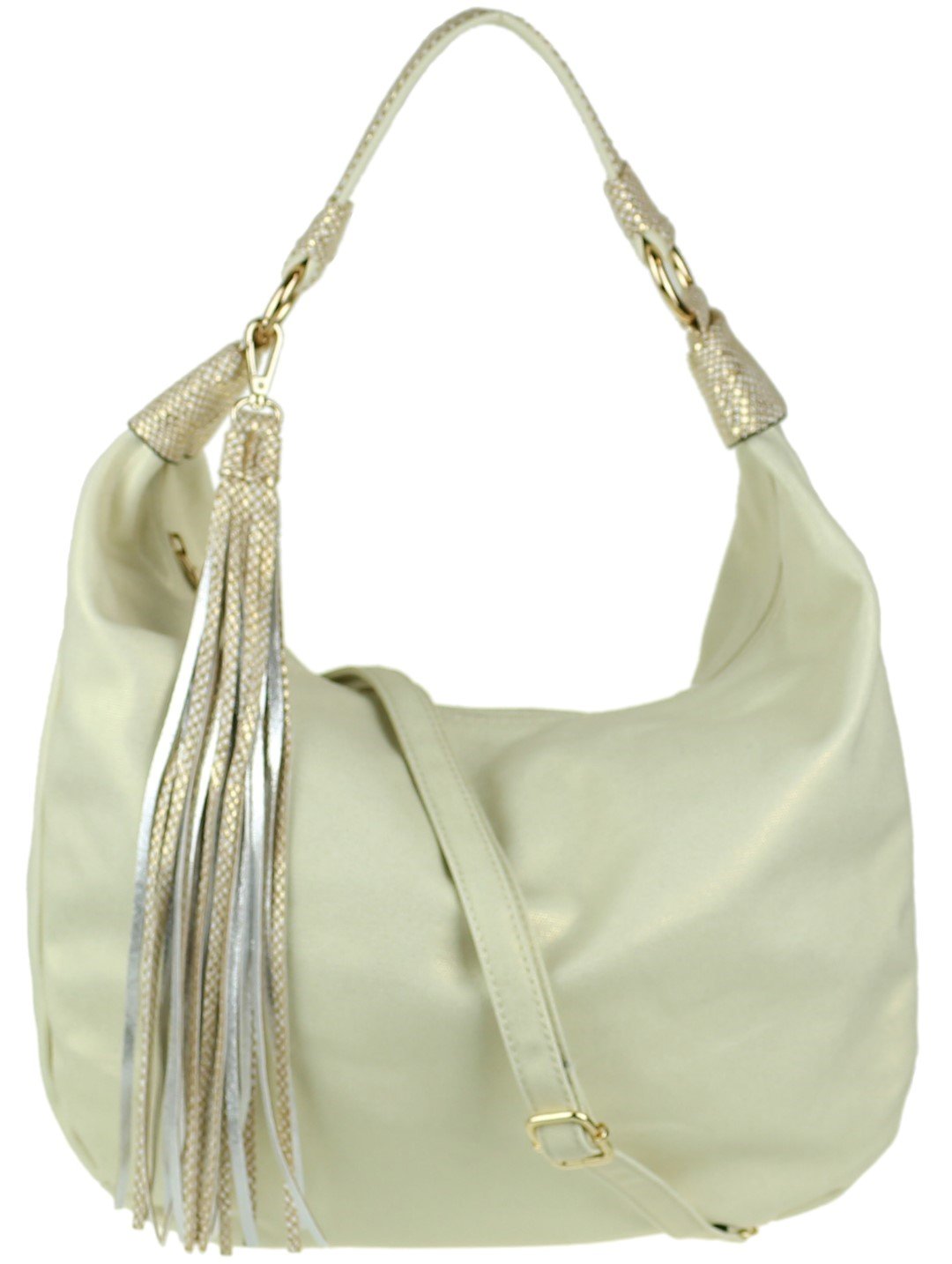 Girly Handbags Womens Snake Skin Shimmer Hobo Bag - Beige