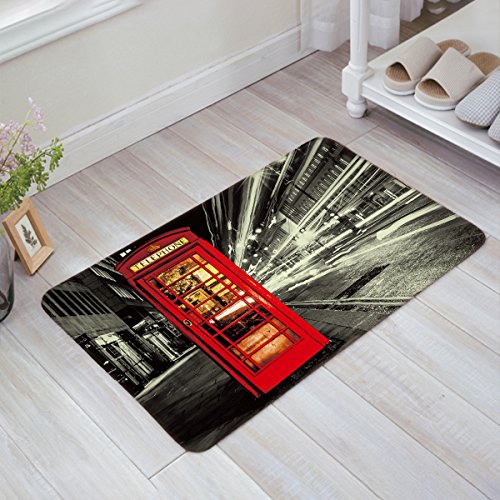 Gsypo Indoor Doormat for Front Door Entry Way London Street Telphone Booth Door Mats Shoes Scraper Dirt Debris Mud Trapper Patio Rugs Low Profile Washable Carpet 18" x 30"