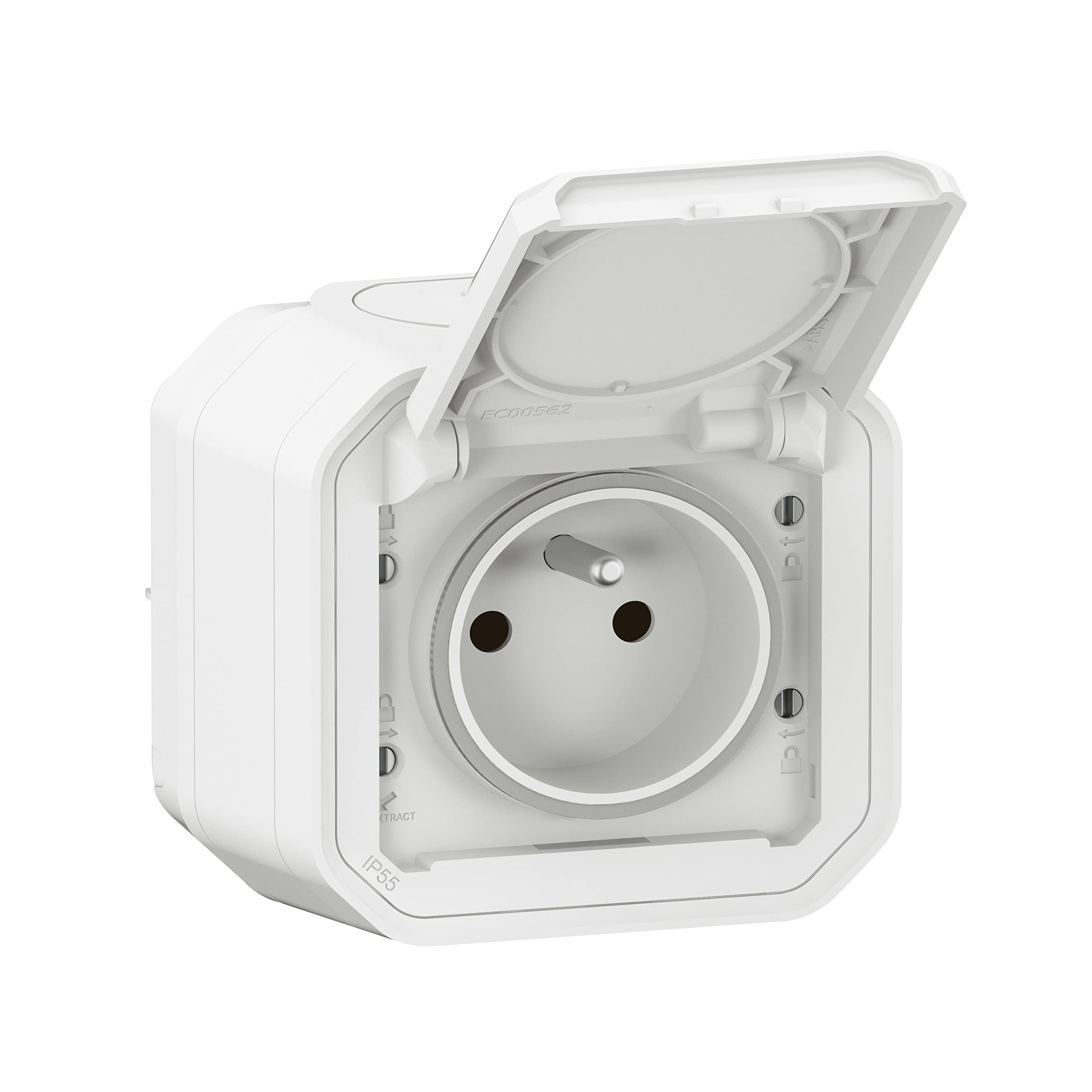 Legrand - Waterproof Earth Socket with Flap Plexo 16A 250V Complete for White Surface Mounting