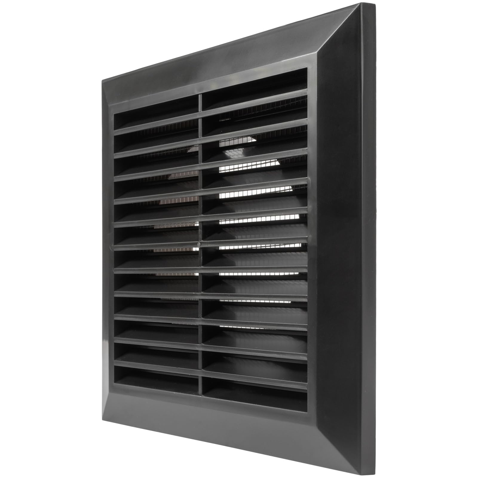 Vent Systems 4" Inch Black Air Vent Cover – Durable Plastic Exterior Louvered Grille with Built-in Insect Mesh Screen – for Kitchen, Bathroom Exhaust, Dryer, Wall or Ceiling Ventilation – Outdoor Use