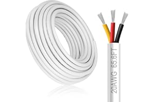 DEKIEVALE 20 Gauge 3 Conductor Electrical Wire, 65.6FT White Stranded Low Voltage 20/3 PVC Case, 20 AWG Tinned Copper 3 Wire Extension Power for Strips LED Lamp Lighting