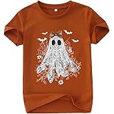 AG AGUU Halloween Shirts for Girls Floral Bow Lace Ghost T-Shirt Kid Spooky Season Outfit Boho Short Sleeve Tees Fall Tops