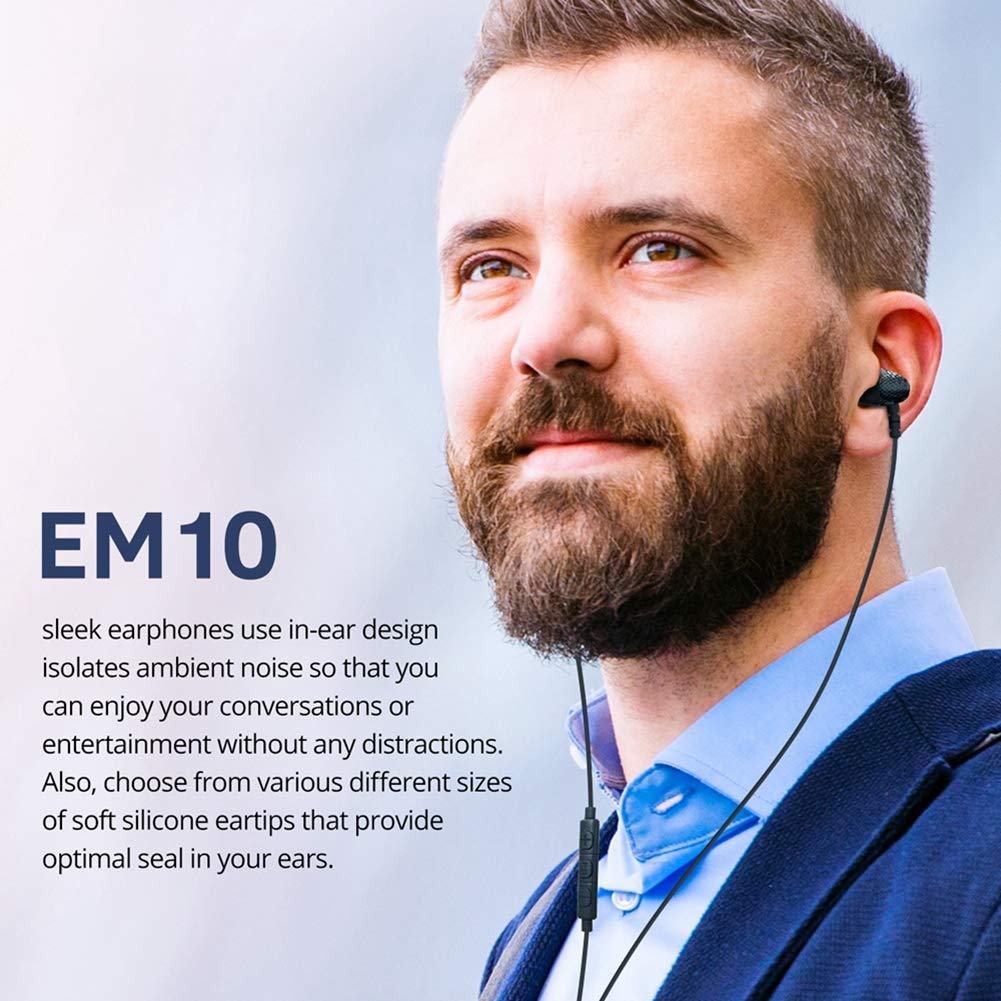 Wired Earphones, Adorer EM10 Powerful Bass in Ear Headphones with Microphone and Volume Control, Noise Isolating Earbuds - Black