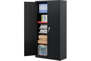 JAORD Metal Garage Storage Cabinet, 71" Metal Lockable Storage Cabinet with Doors and Shelves for Office Home Warehouse Tool Industrial, Assemble Required, Black