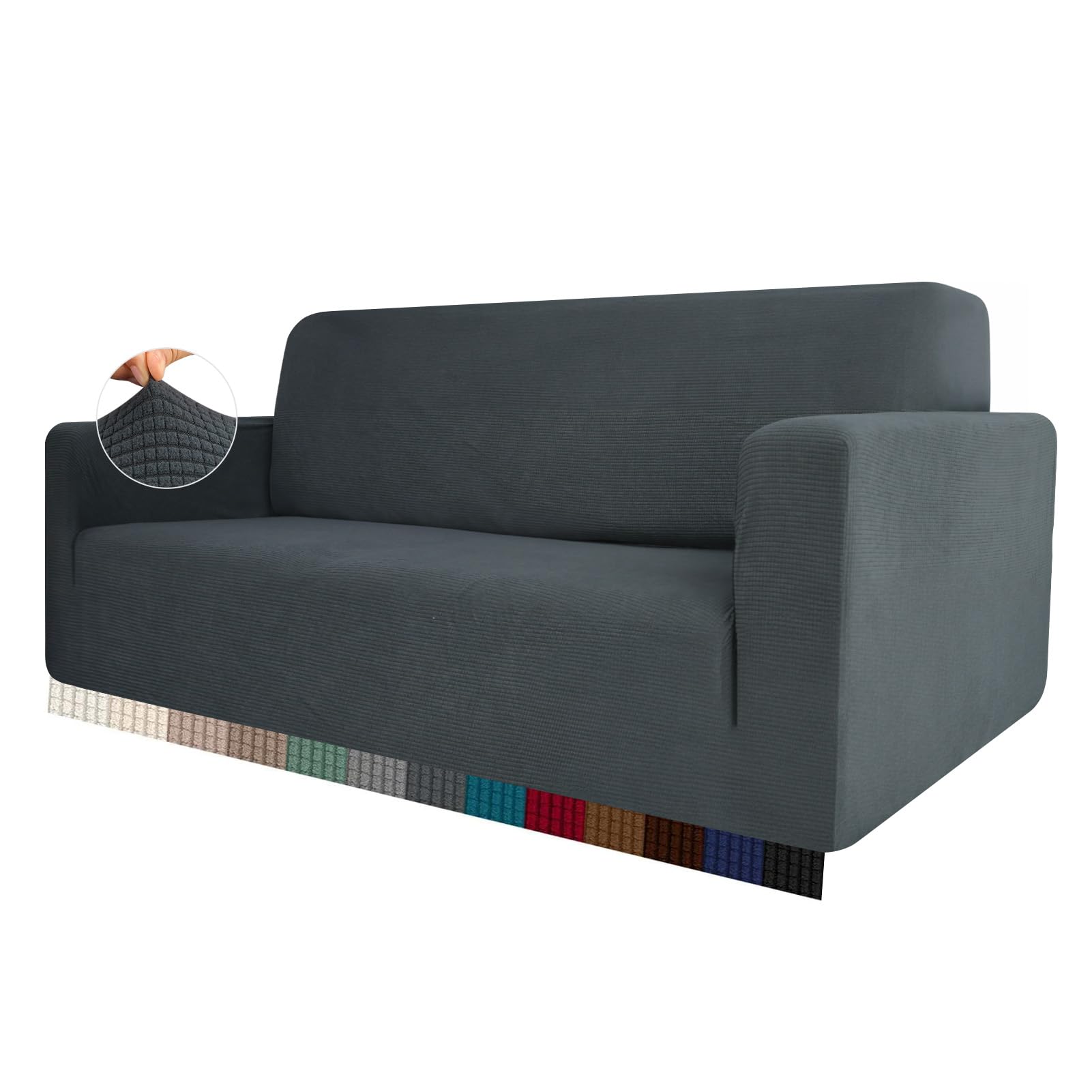 HEYOMART High Stretch Sofa Cover 1 2 3 4 Seater Couch Cover for Living Room Jacquard Knitted Thick Sofa Slipcovers for Dogs Pets Cats Furniture Protector (1 Seater, Dark Grey)