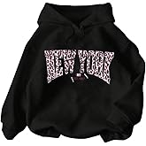 WDIRARA Women's Leopard Letter Graphic Hoodies Long Sleeve Pullover Hooded Sweatshirts