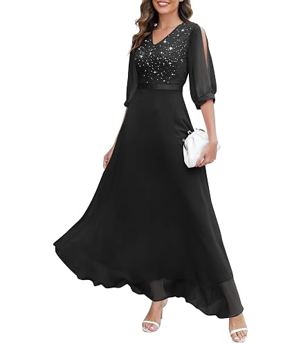 KOH KOH Womens Long Sleeve Full Length V-Neck Sexy Wrap Formal Winter Fall Cocktail Party Wedding Guest Dressy Evening Tall Gown Gowns Maxi Dress Dresses, Coral Pink Peach S 4-6
