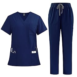 Women Scrubs Set V-Neck Stretch Tops with Pockets