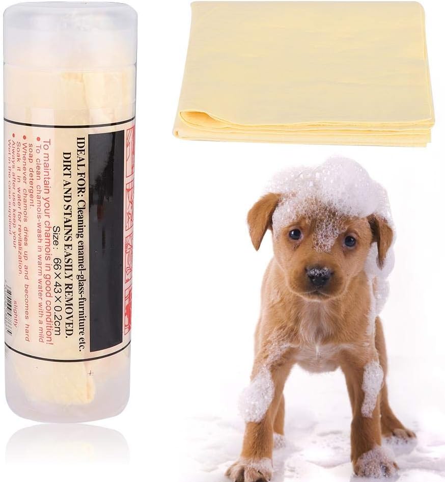 GOTOTOP Chamois Cloth for Pet Dogs Cats Pet Soft Bath Shower Towel Super Absorbent Drying Clean Towel for Car Hair Furniture(Yellow)