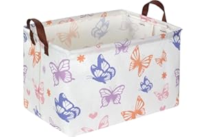 Essme Rectangular Baby Girl Basket,Buttfly Storage Basket,Kids Storage Bin,Organizer with Handles for Girls Room Decor,Cute Basket,Toy Bin,Gift Box,(Butterfly)