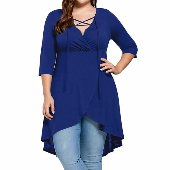 VJGOAL Damen Bluse, Dame Plus Size Fashion Unregelmäßige Top DREI Viertel Sleeve Shirt Hohe Niedrige Hem Tops Bluse