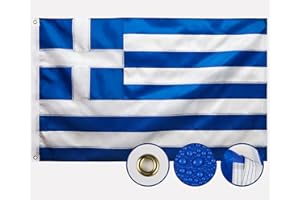 AGUIFLGS Double Sided Greece Flag 3x5 Ft Outdoor Made In USA Greek Flags Heavy Duty 210D Nylon, Sewn Stripes, Stronger Brass Grommets,4 Stitched Hemming, Perfect for Outside