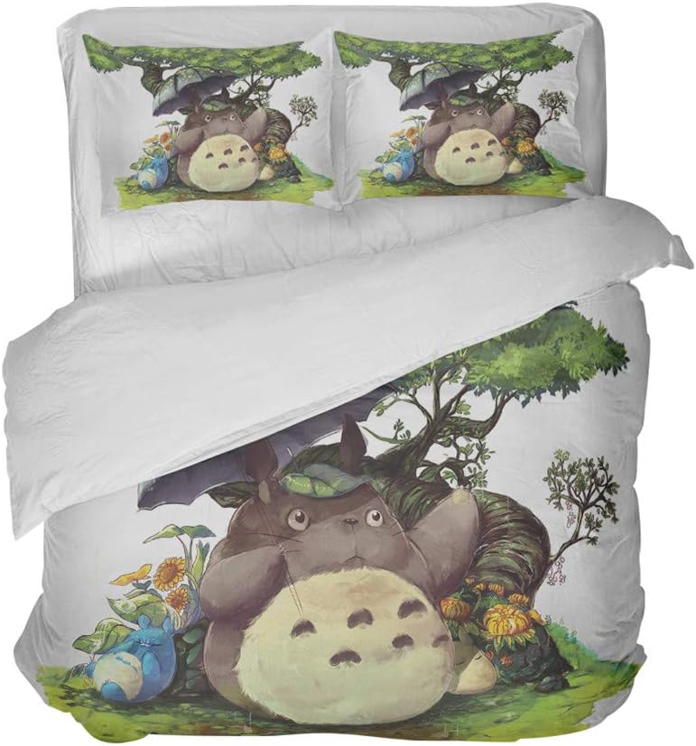 Children's bed cartoon Totoro Series bedding - duvet cover and flat Sheet pillowcase, three-piece set, four-piece bedding (duvet cover + 2 pillowcases + sheets) moisture proof, hypoallergenic