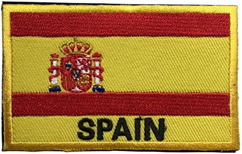 SpaceAuto Flag of Spain Military Tactical Morale Hook & Loop Fastener Patch 3.15" x 1.97" - Rojigualda w/ Spain Letters