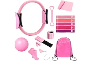 SHTALHST Home Pilates Kit 14 PCS, Pilates Ring and Ball Set with Adjustable Ankle Wrist Weights and Resistance Bands for Women Workout Set, Yoga Essentials Kit Equipment Accessories for Home Workouts
