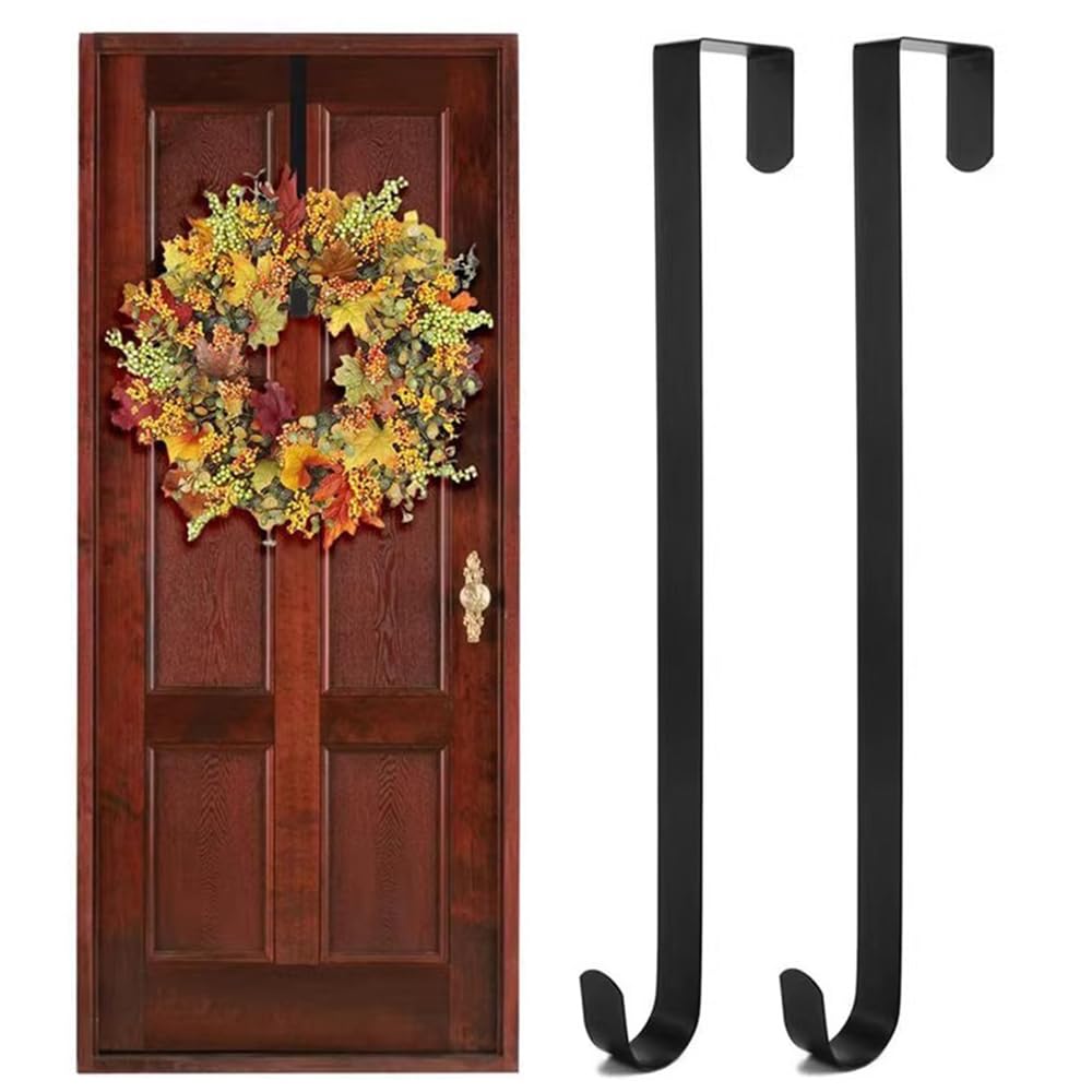 Yumatch 2 PCS Christmas Wreath Door Hanger Metal Wreath Hanger 30 x 5 CM Wreath Door Hangers Wreath Metal Hanger Hooks for Christmas Wreath Display, Black Hanger