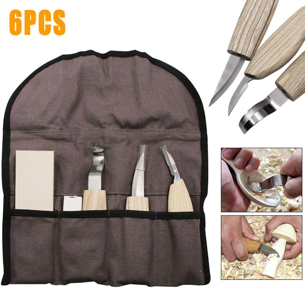 XINGKEJI Wood Carving Hook Knife Set 5 in 1 Carving Kit Wood Carving Tools Setï¼ŒCarving Hook Knife, Whittling Knife, Chip Carving Knife, Carving Knife Sharpener for Spoon Bowl Cup Woodworking