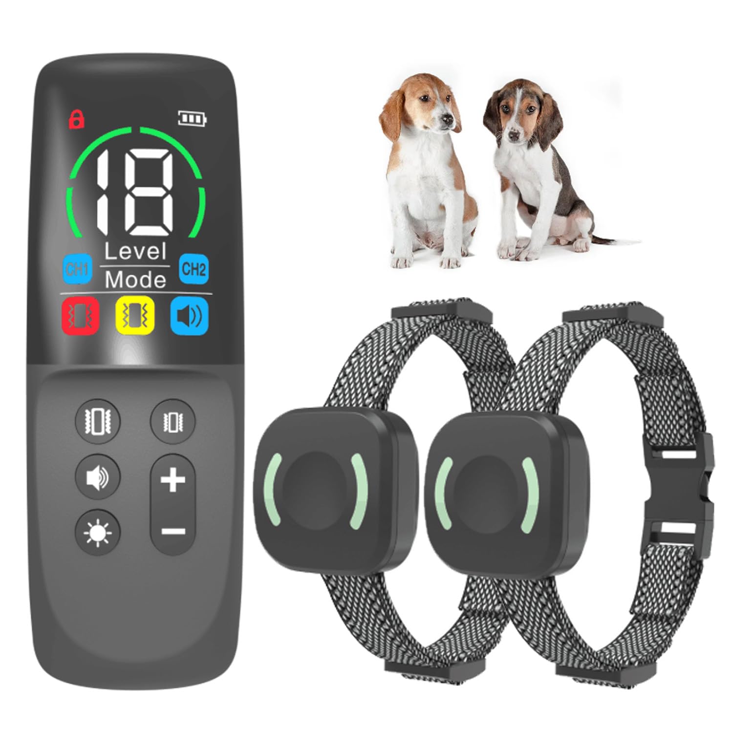 Dog Training Collar With Remote - Vibrating Dog Collar, Rechargeable LED Light/Sound/Vibration/Strong Vibration 300M Remote Control Range for Dog Training Recall, IP67 Waterproof
