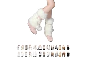 Women's Fuzzy Leg Warmers Knee-high Sock Covers with Bow and Pom-pom Tie, Warm Faux Mink Fur for Autumn and Winter