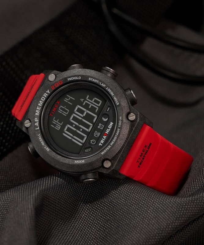 Triathlon 200 Lap TW5M67000 - Orologio da uomo da 44 mm, cinturino in silicone nero con display digitale