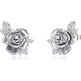 LWXIE Diamond Rose Stud Earrings for Women 925 Sterling Silver Rose Earrings with Lab Grown Diamond Jewelry Gifts for Mom Wife Girlfriend Daughter Sister Friend