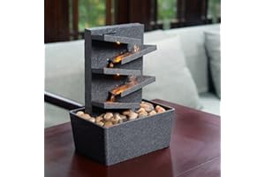 Haobos Indoor Relaxation Tabletop Fountain with Reflective Lighting and River Rocks Meditiation Ladder Water Foundtain Home/Office Décor