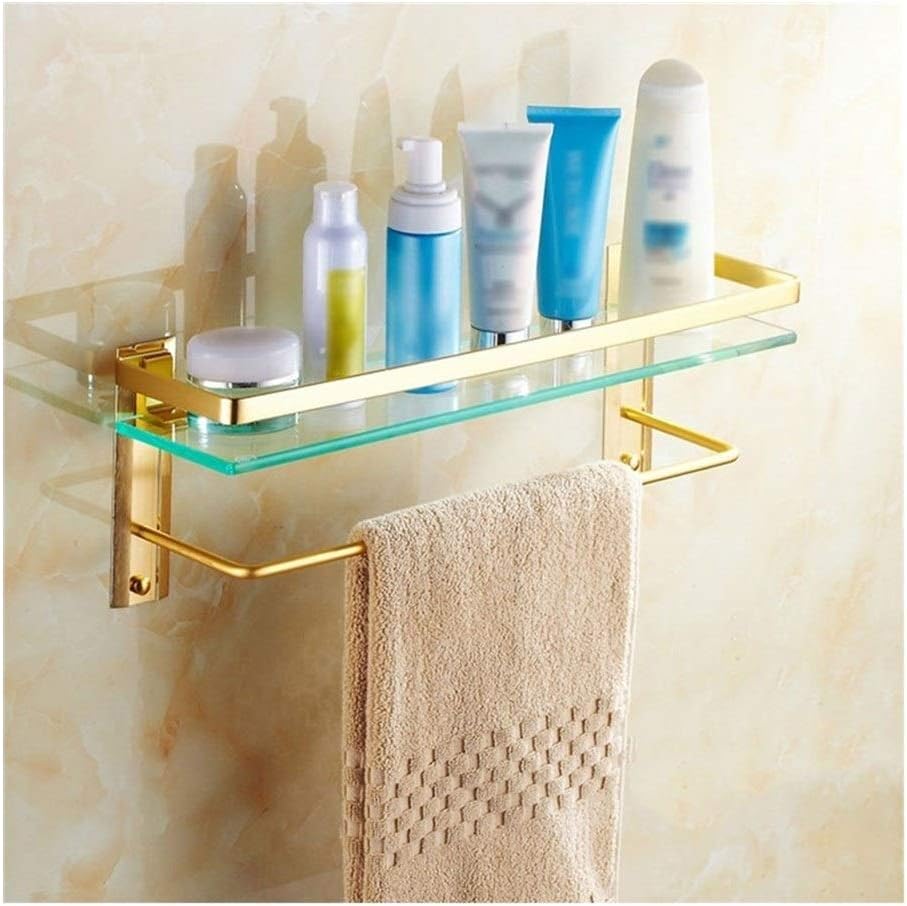 ZWJ Shower Shelf Hanging 1 Tiers Bathroom Glass Shelves with Towel Bar