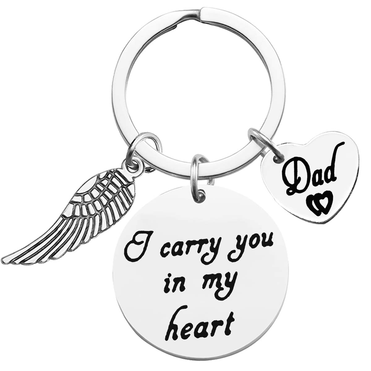 Loss of Dad Keyring Memorial Keychain Gift I Carry You in My Heart Keychain Dad Memorial Keyring Sympathy Gift for Loss of Father Remembrance Gift for Daughter Son