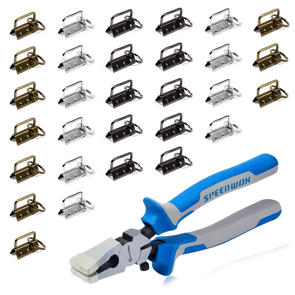 SPEEDWOX Key Fob Hardware Set 30PCS 1" Key Fob Hardwares with Key Fob Plier for Wristlet Keychain Key Lanyard Chain Making Glass Breaking Pliers Tools with Rubber Tips Adjustable Screw