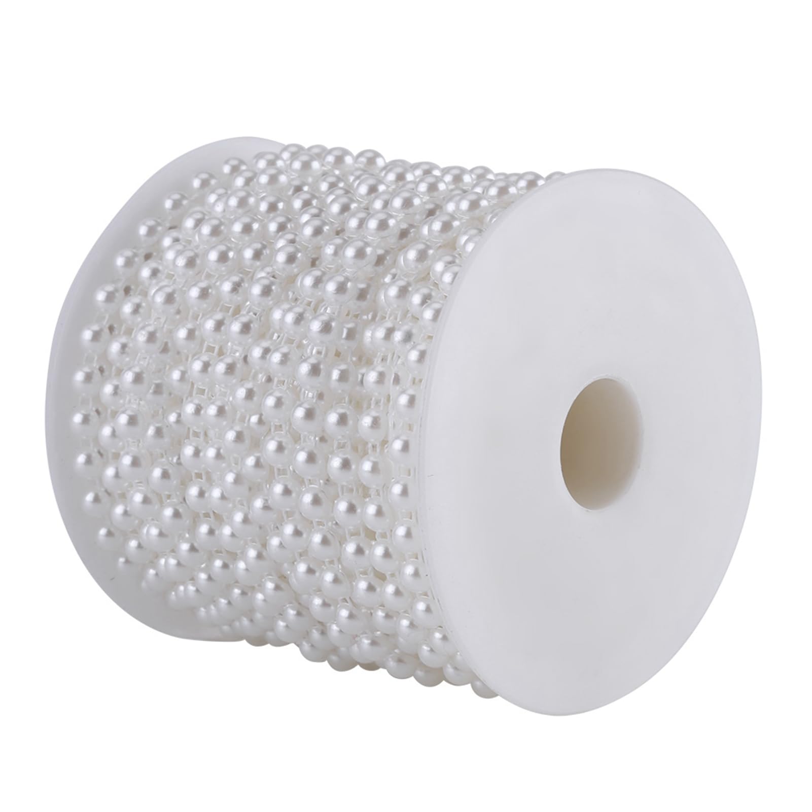 25M 6mm Round Pearls Beads Chain Double Cotton Line Imitation Double-Wire Pearls Beads Chain Garland for Wedding(White)