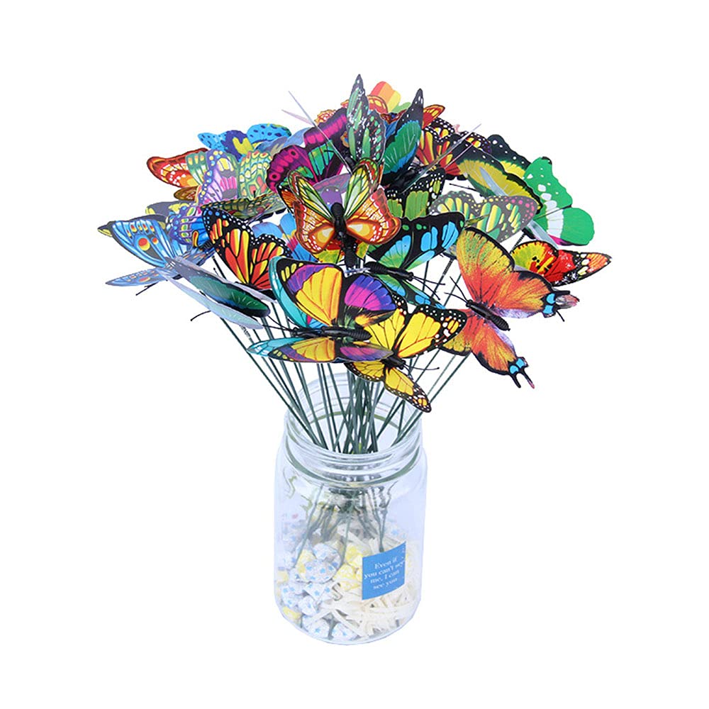 ANCLLO 50pcs Garden Butterfly Stakes Waterproof Butterflies for Flower Plant Pot Butterfly Decorations Garden Decor Christmas Decorations-7cm Width