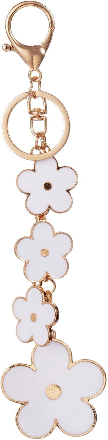 Giftale Women's Flower Bag Charms Enameled Keychain Purse Accessories, White, Large